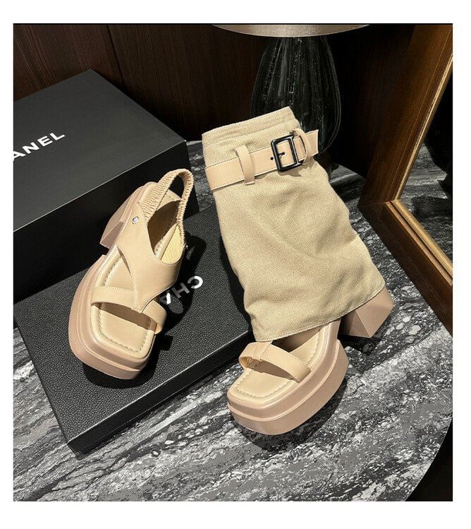 Slingback Set: Platform Chunky + Heel Leg Buckled Warmers Sandals