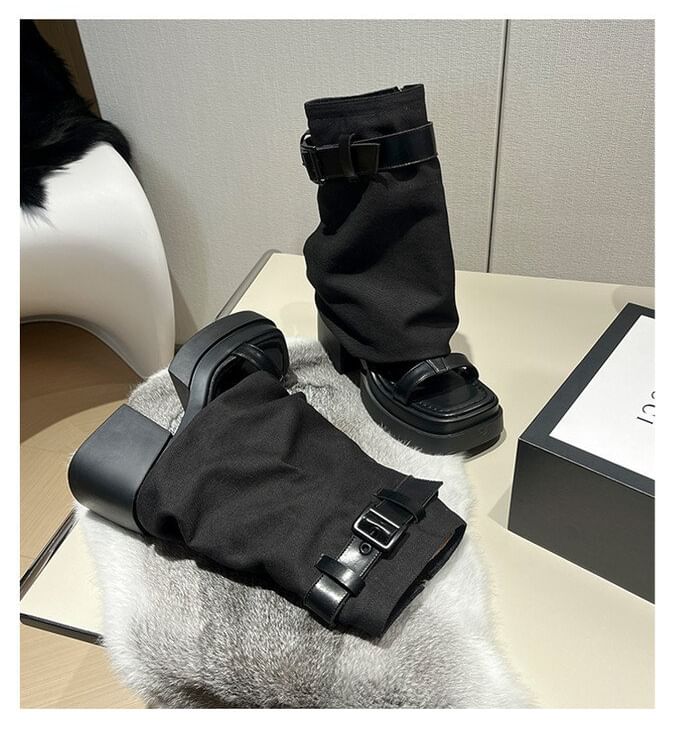 Slingback Set: Platform Chunky + Heel Leg Buckled Warmers Sandals