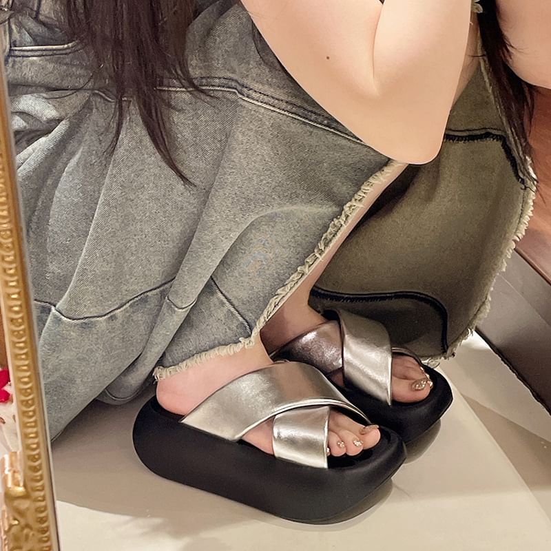 Platform Criss Slide Sandals Cross