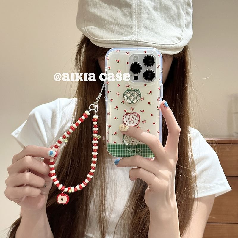 Apple Floral Print Phone Case / Beaded Phone Strap / Set