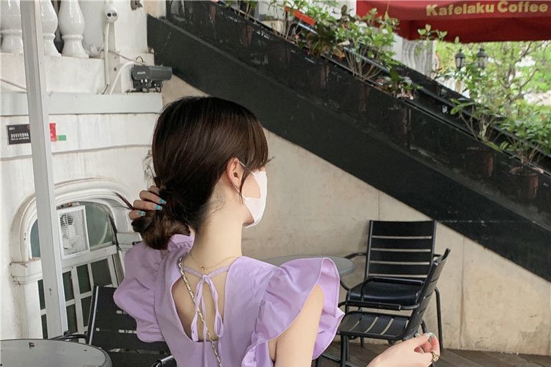A-Line Trim Dress Midi Tiered Cap-Sleeve Neck Ruffle Round Plain