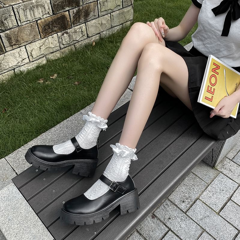 Platform Chunky Heel Mary Jane Pumps