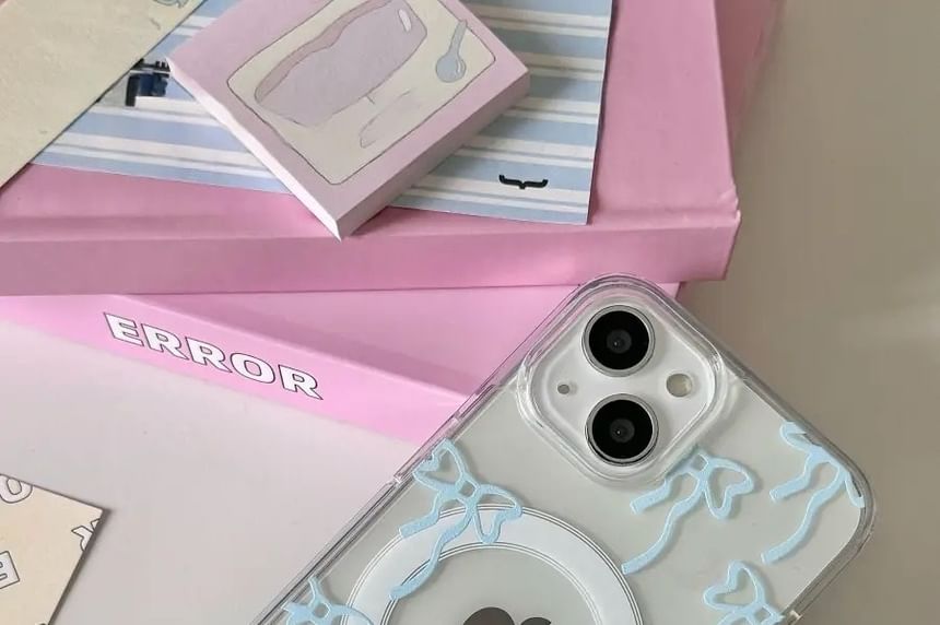 Bow Print Magsafe Compatible iPhone Case / Card Case / Set