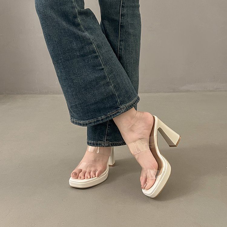 PVC Heel Sandals Slide Block Band