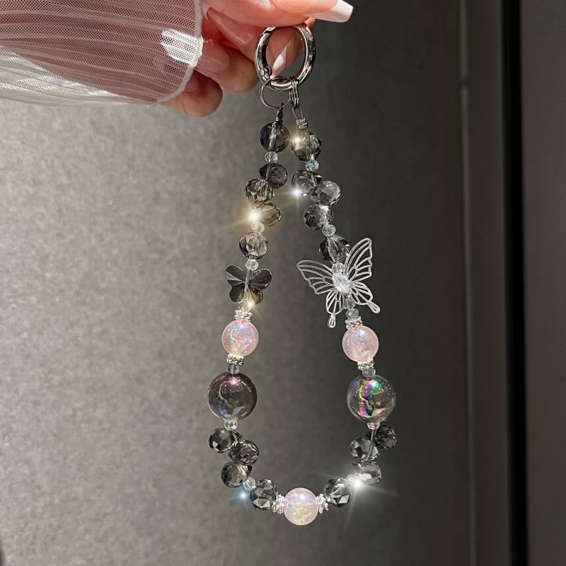 Wrist Crystal Strap Beaded Phone Butterfly Faux