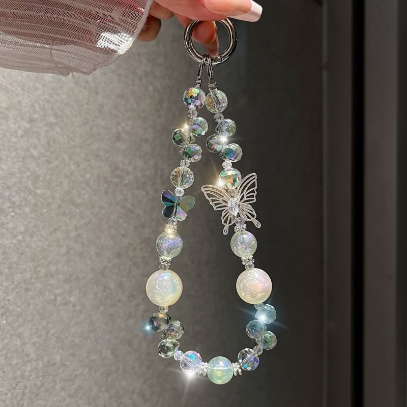 Wrist Crystal Strap Beaded Phone Butterfly Faux