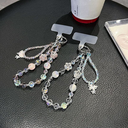 Phone Butterfly Beaded Wrist with Lanyard Faux Strap Pad Crystal