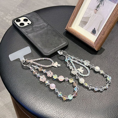Phone Butterfly Beaded Wrist with Lanyard Faux Strap Pad Crystal