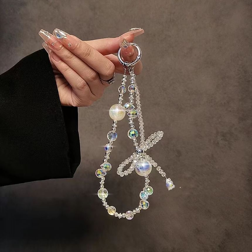 Wrist Crystal Bow Faux Strap Beaded Phone