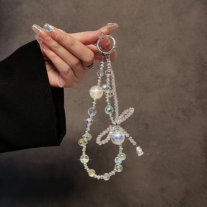 Wrist Crystal Bow Faux Strap Beaded Phone