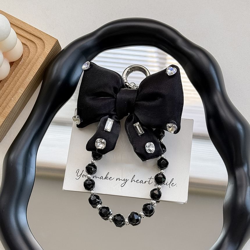 Rhinestone Pearl Pad Faux Bow Lanyard Phone with Charm