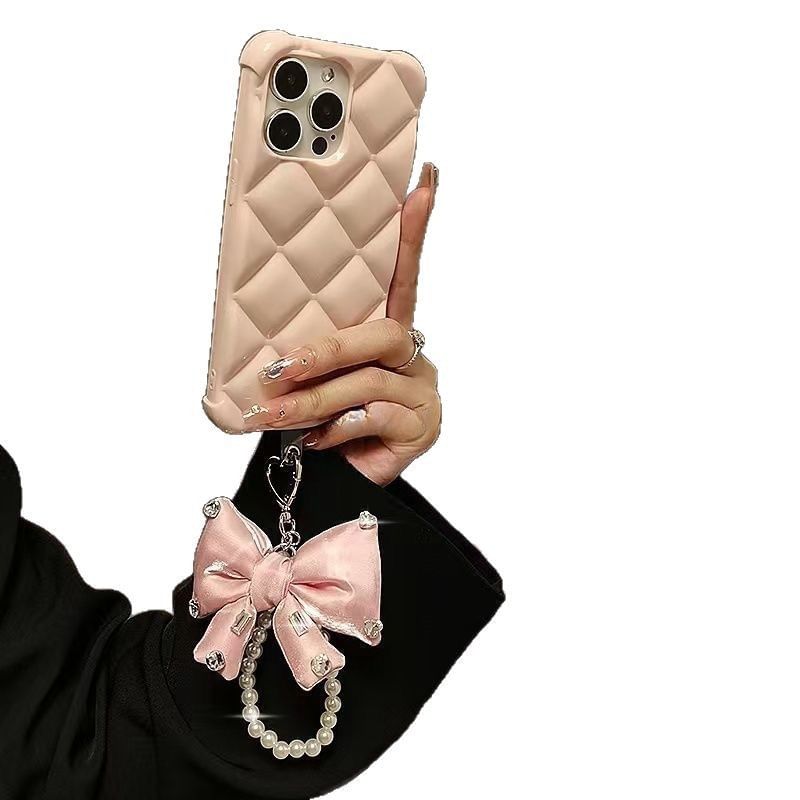 Rhinestone Pearl Pad Faux Bow Lanyard Phone with Charm