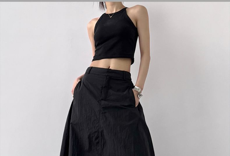 Skirt Slit A-Line Rise High Maxi Plain