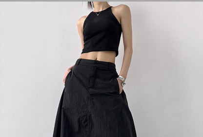 Skirt Slit A-Line Rise High Maxi Plain