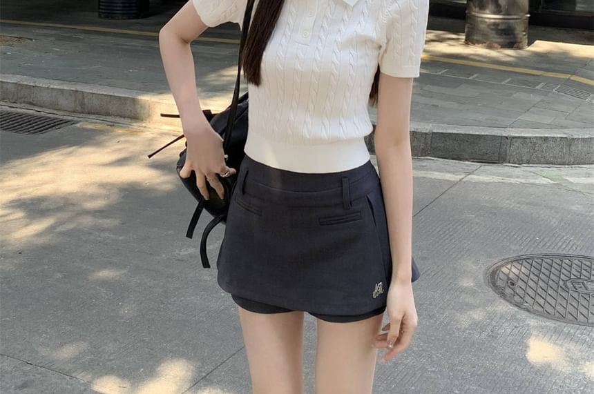 Wholesale Sample Short-Sleeve Plain Cable Knit Crop Polo Shirt