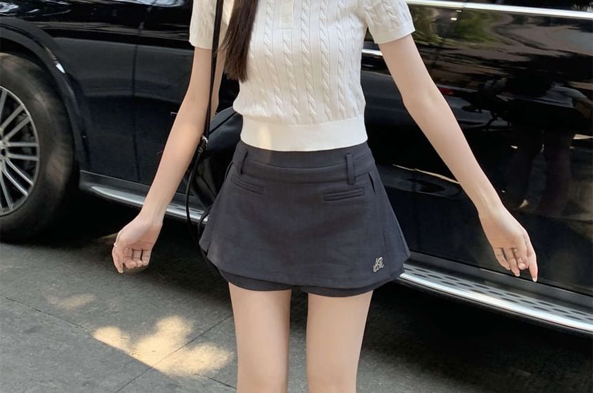 Wholesale Sample Short-Sleeve Plain Cable Knit Crop Polo Shirt