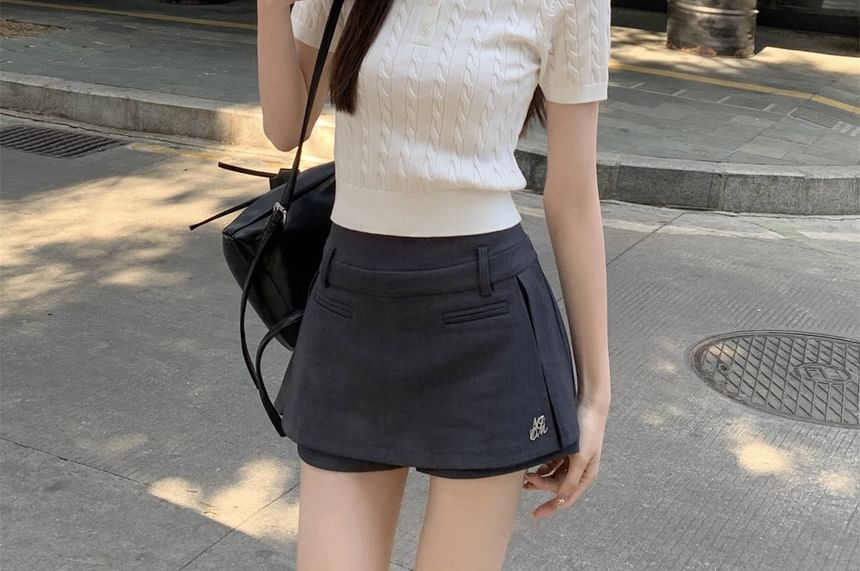 Wholesale Sample Short-Sleeve Plain Cable Knit Crop Polo Shirt
