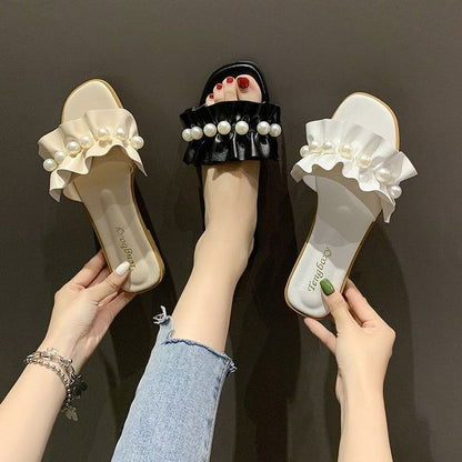Pearl Sandals Ruffle Faux Slide