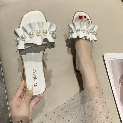 Pearl Sandals Ruffle Faux Slide