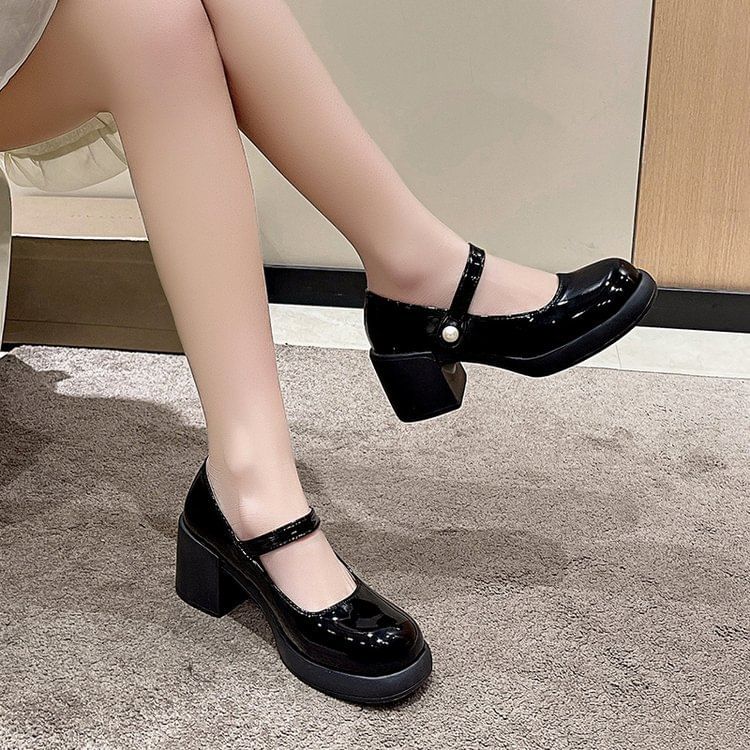 Heel Jane Block Mary Platform Pumps