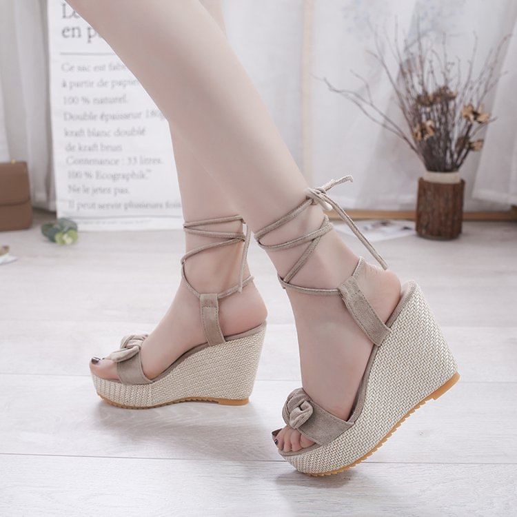 Wedge Tie-Up Sandals Platform Bow