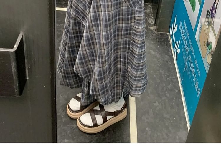 Neck Dress Plaid Sleeveless Maxi Asymmetrical A-Line Round