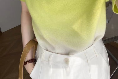 Crew Knit Gradient Neck Short-Sleeve Top