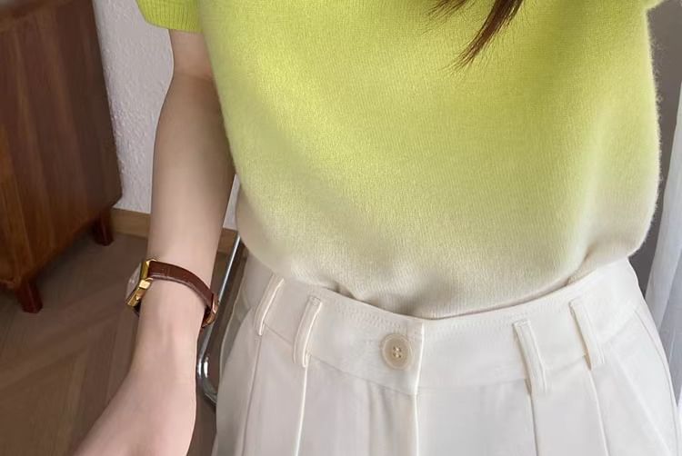 Wholesale Sample Short-Sleeve Crew Neck Gradient Knit Top