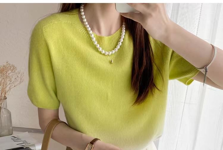 Wholesale Sample Short-Sleeve Crew Neck Gradient Knit Top