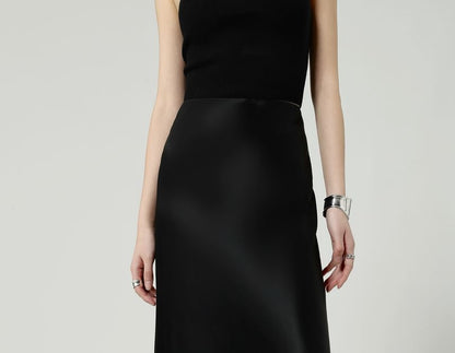 Maxi Plain A-Line Satin High Waist Skirt
