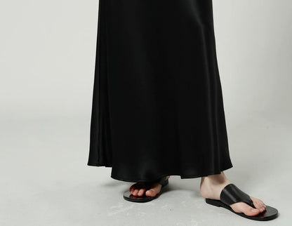 Maxi Plain A-Line Satin High Waist Skirt