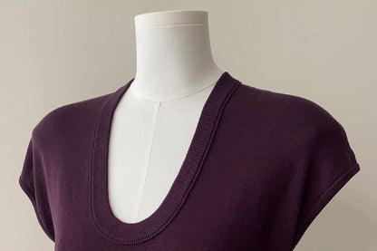 Wholesale Sample Cap-Sleeve Scoop Neck Plain Slim Fit Knit Top