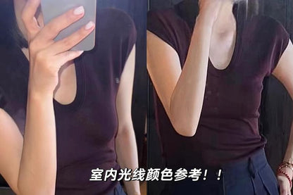 Wholesale Sample Cap-Sleeve Scoop Neck Plain Slim Fit Knit Top