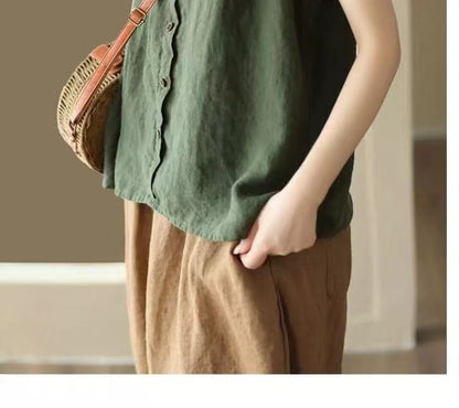 Scoop Neck Plain Buttoned Camisole Top