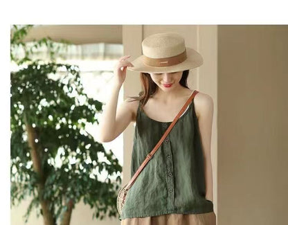 Scoop Neck Plain Buttoned Camisole Top