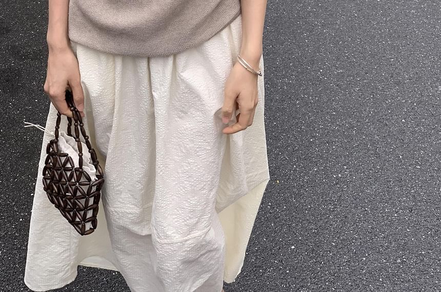 Knit Off-Shoulder Top Plain Short-Sleeve