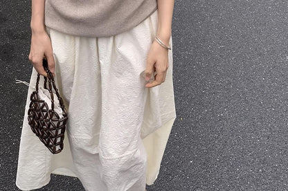 Knit Off-Shoulder Top Plain Short-Sleeve