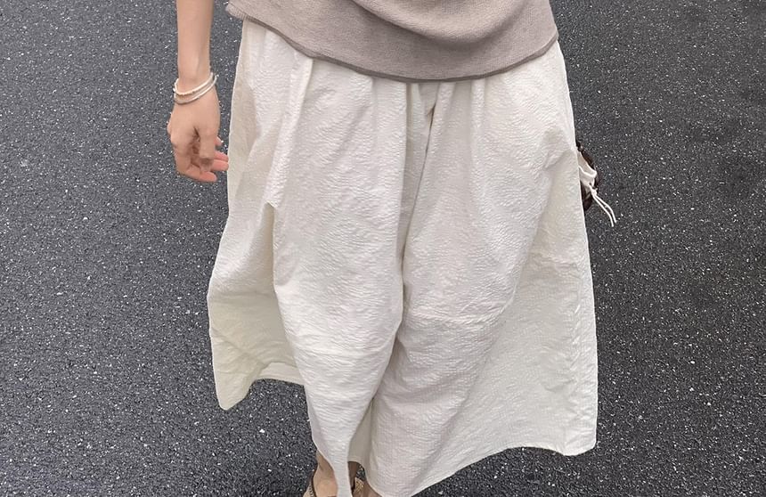 Knit Off-Shoulder Top Plain Short-Sleeve