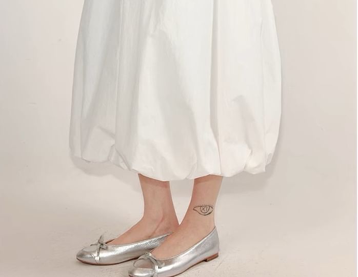 Plain Elastic Midi Skirt Paperbag Waist