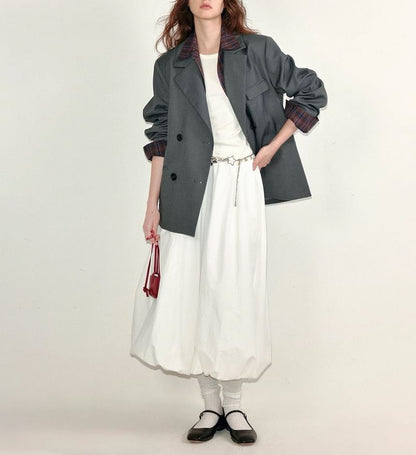 Plain Elastic Midi Skirt Paperbag Waist
