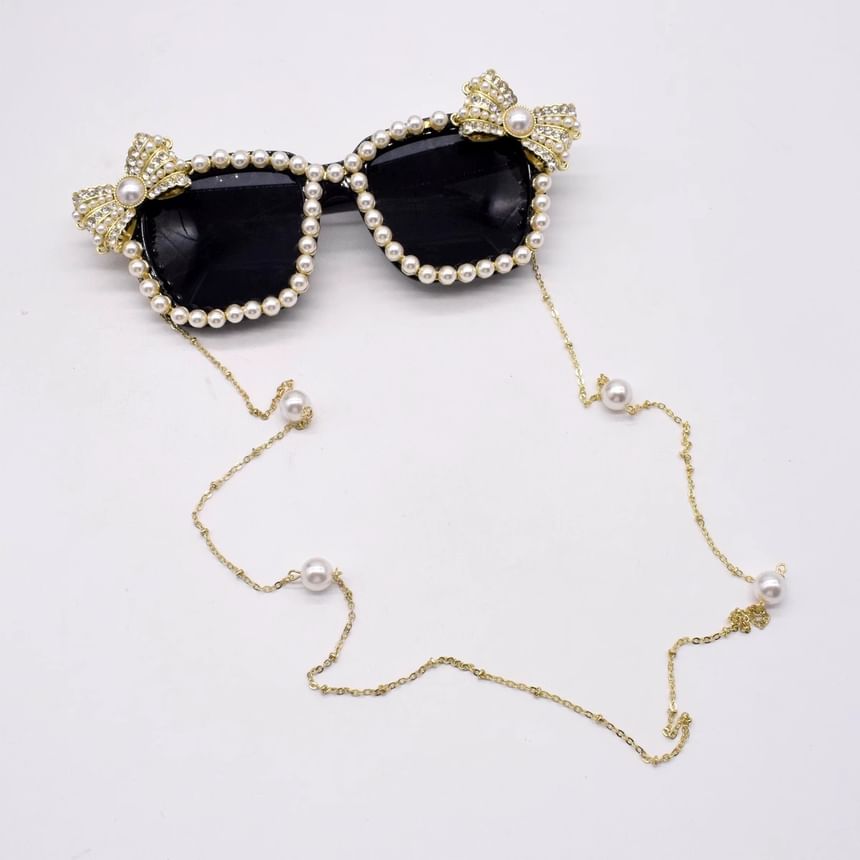 Rhinestone Pearl Eye Faux Sunglasses Cat