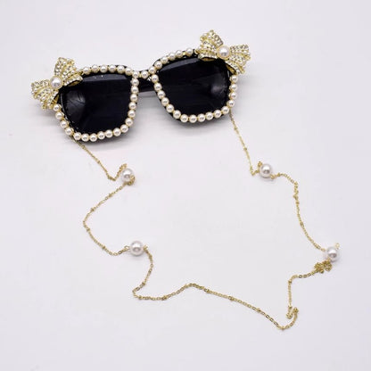 Rhinestone Pearl Eye Faux Sunglasses Cat