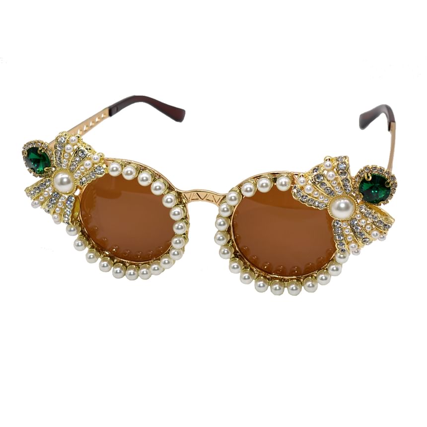 Rhinestone Pearl Eye Faux Sunglasses Cat
