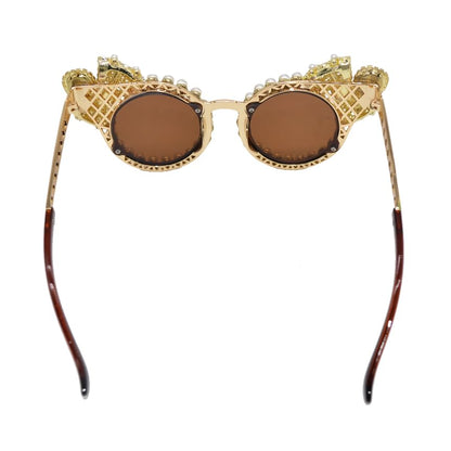 Rhinestone Pearl Eye Faux Sunglasses Cat