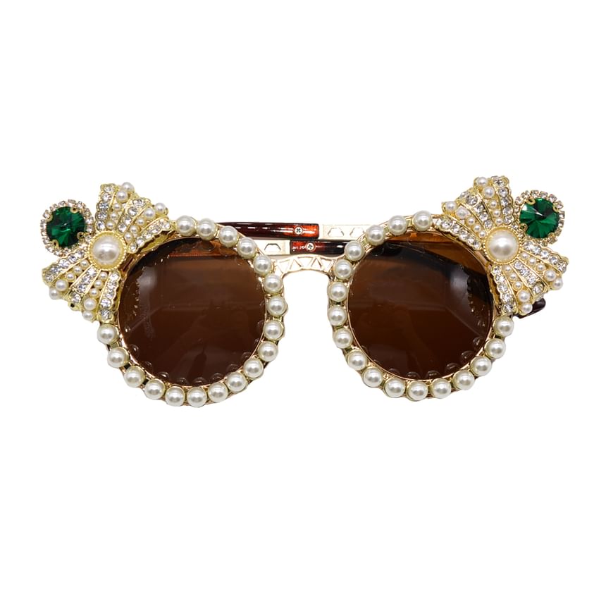 Rhinestone Pearl Eye Faux Sunglasses Cat