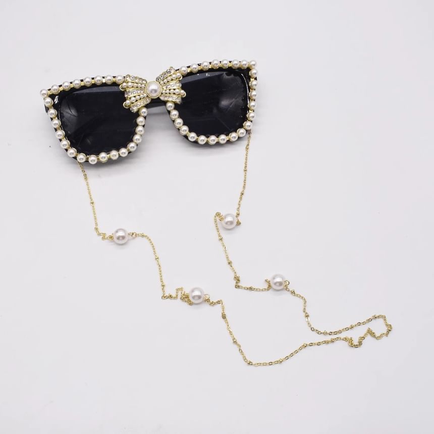 Rhinestone Pearl Eye Faux Sunglasses Cat