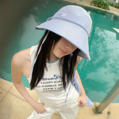 Lettering Striped Hat Applique Sun