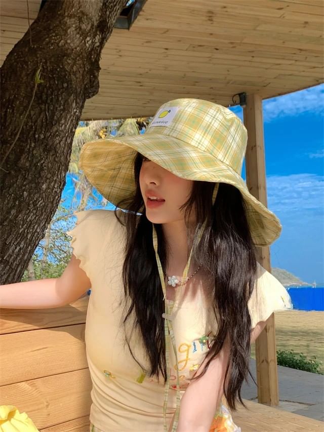 Applique Hat Sun Lemon Plaid