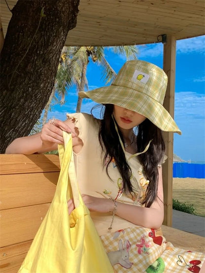 Applique Hat Sun Lemon Plaid