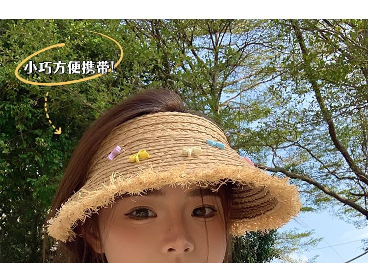 Bow Fringed Straw Sun Hat